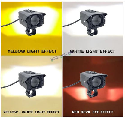 HJG 80W GRILL Fog LED Square Laser HJG Fog Light with Red Devil Lens 80W Red/White/Yellow Fog Light For Bike/Car/Thar/Jeep/SUV/Universal – Pack of 2