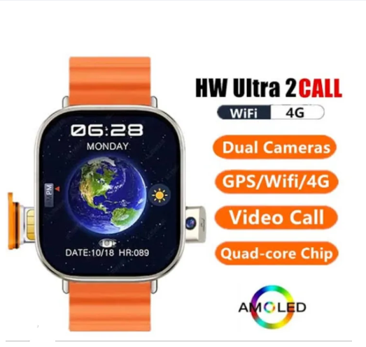 HW Ultra 2 Call Android Smart Watch with Dual Camera 5G Watch, sim watch call Gps Sports & Health Function/ Side & Back Camera