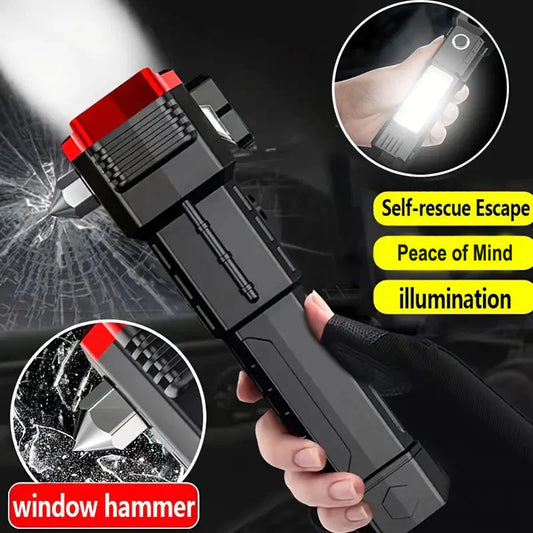 5 in 1 Side Flood Light Rescue Torch with Hammer and Seat Belt Cutter